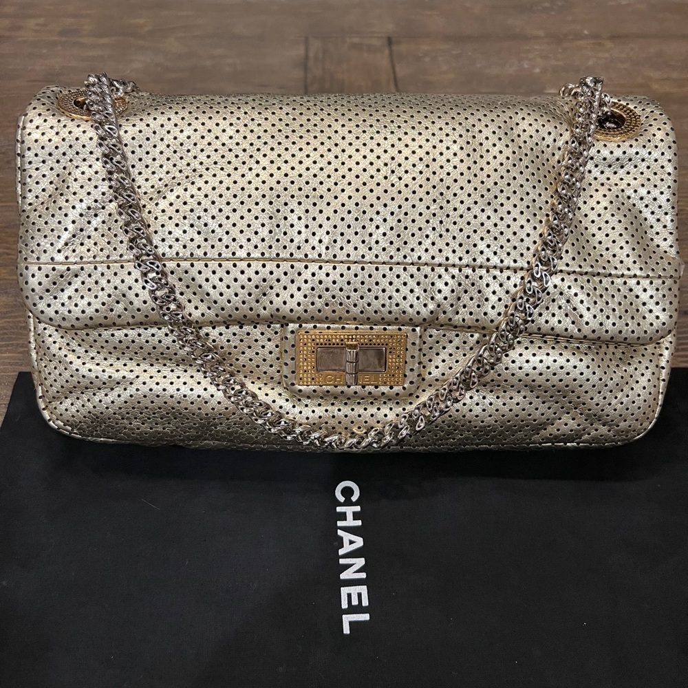NEW Vintage Chanel 2.55 Gold Drill Perforated Leather Classic Flap Bag